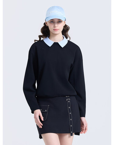 여성 2WAY 카라 탈부착 긴팔 티셔츠 블랙