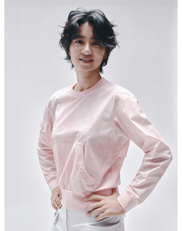 여성 옴브레 패턴 라운드 우븐탑 핑크