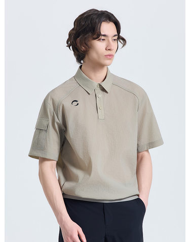 남성 모노엣지 베이직 카라 반팔 우븐탑 샌드