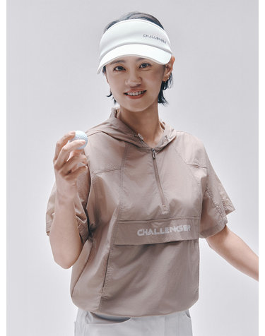 여성 제로라이트 캥거루 포켓 후드 반팔 우븐탑 베이지