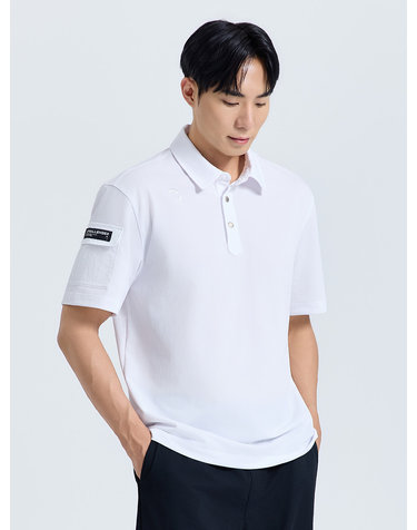 남성 버튼다운 스트레치 카라 반팔 티셔츠 화이트