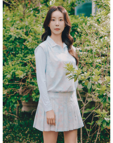 여성 에어패스 냉감 메쉬 미스티 패턴 레이어드 긴팔 티셔츠 블루