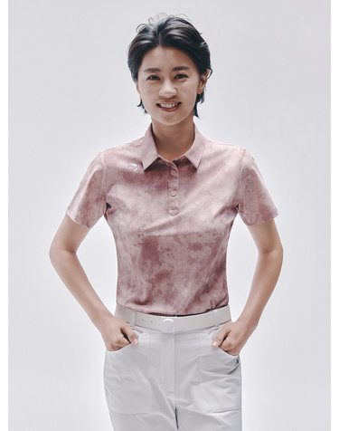 여성 코어플렉스 미스티 패턴 카라 반팔 티셔츠 인디핑크