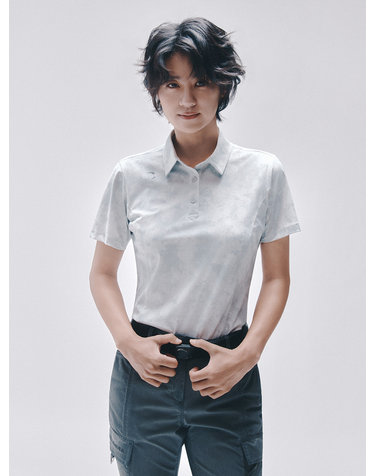 여성 코어플렉스 미스티 패턴 카라 반팔 티셔츠 아이스그레이