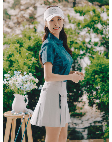 여성 코어플렉스 미스티 패턴 카라 반팔 티셔츠 다크블루