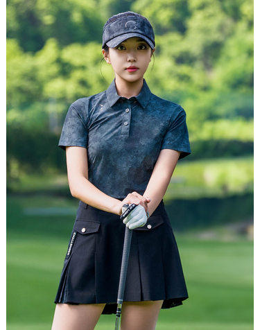 여성 코어플렉스 미스티 패턴 카라 반팔 티셔츠 차콜