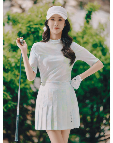 여성 미스티 패턴 셔링 모크넥 반팔 베이스 레이어 네온그린