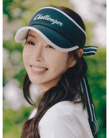 여성 레터링 로고 자수 리본 탈부착 밴딩 썬캡 블랙