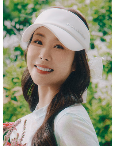 여성 메탈 로고 오간자 리본 탈부착 밴딩 썬캡 화이트