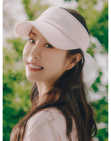 여성 픽셀 로고 리본 탈부착 밴딩 썬캡 핑크