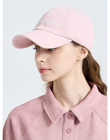 여성 코듀로이 레터링 볼캡 핑크