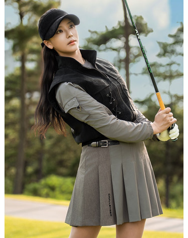 여성 스웨이드 포켓디테일 하이넥 베스트 블랙