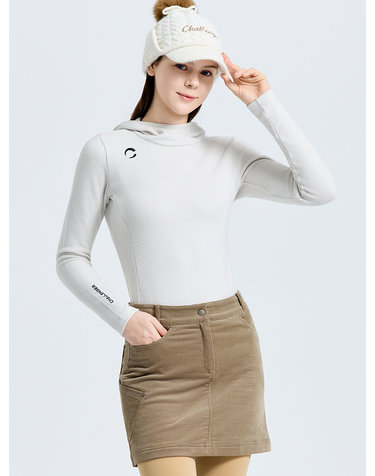 여성 코어플렉스 골지 하이넥 후드 긴팔 티셔츠 오트밀