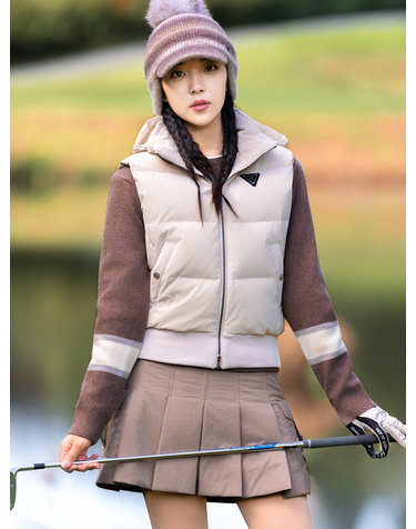여성 후드 탈부착 덕다운 베스트 크림