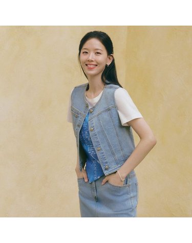 [갤러리아] [SI]절개 라인 스티칭 데님 베스트(SHM1078EVV)