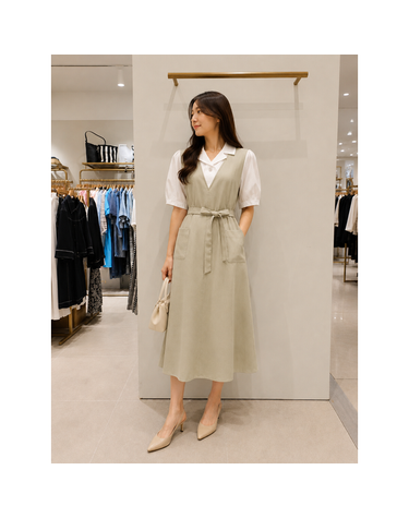[갤러리아] [SI]셔츠레이어드 브이넥 벨티드 원피스(SHM2352EOO)