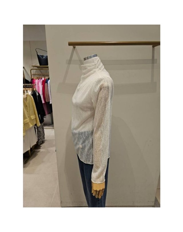 씨 [갤러리아] [SI]잎패턴 시스루 하이넥 티셔츠(SHM1819CII) 착용컷