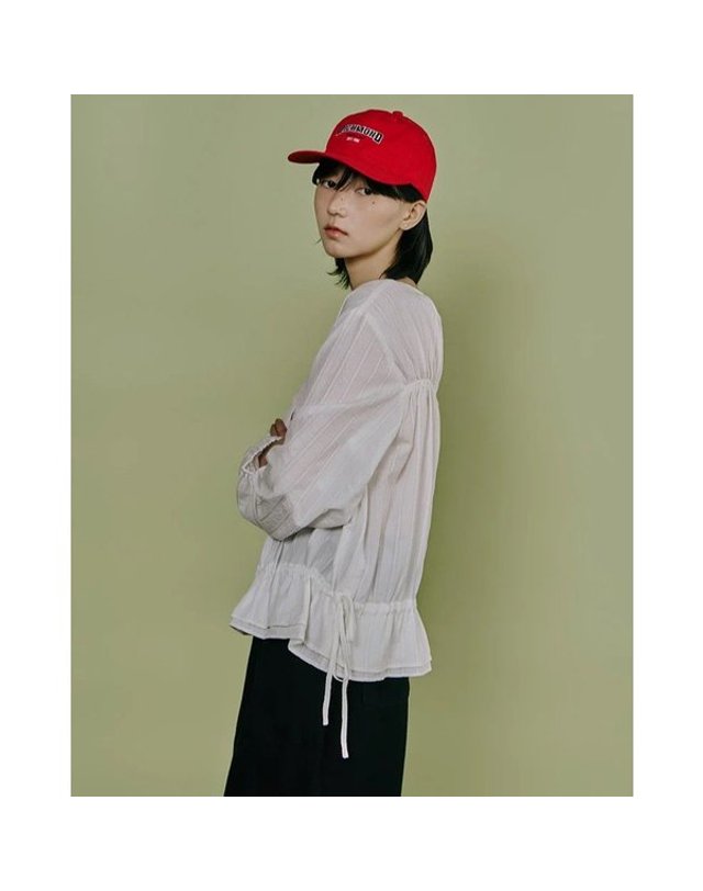 랩 [갤러리아] LAP 스모킹 끈 셔링 블라우스 AS1WB264 착용컷