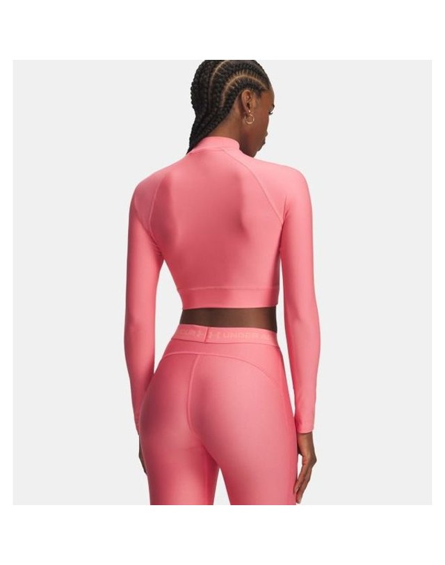 언더아머 [갤러리아] [언더아머] (6012691-600) HeatGear 여성 크롭 모크 이너 긴팔티셔츠 착용컷
