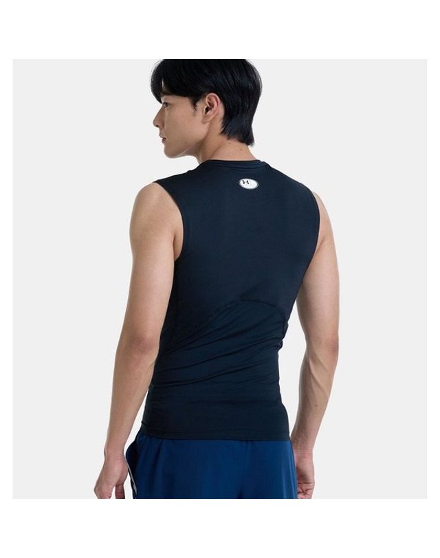 언더아머 [갤러리아] 언더아머 1361522-001 남성 HeatGear 컴프레션 슬리브리스 나시 티셔츠 착용컷
