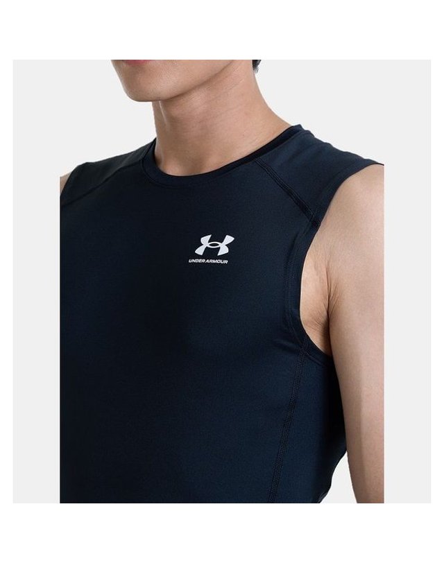 언더아머 [갤러리아] 언더아머 1361522-001 남성 HeatGear 컴프레션 슬리브리스 나시 티셔츠 착용컷