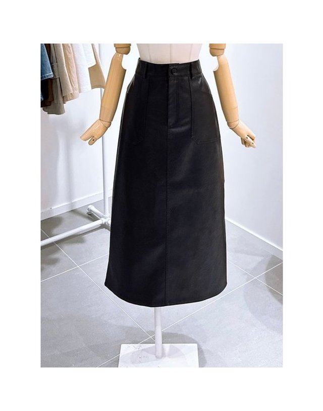 레코브 [갤러리아] [레코브]페이크 레더 H라인 스커트(LC31EXSK546X) 착용컷