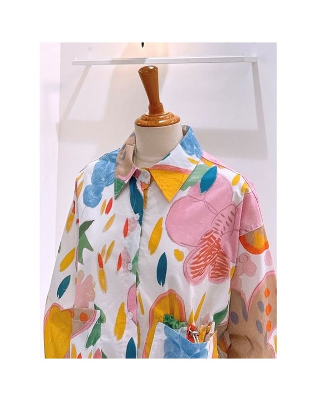 레코브 [갤러리아] [레코브]밑단 스트링 프린트 셔츠(SB31F3NB505X) 착용컷