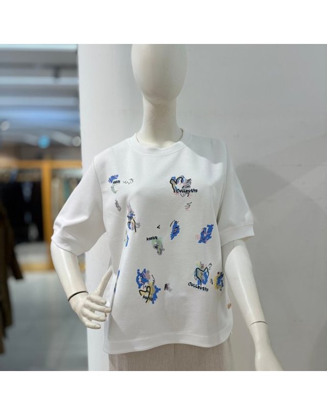 안지크 [갤러리아] 안지크(26S/S)반팔면티 도톰한반팔티 프린트티셔츠(AK2TS5320) 착용컷