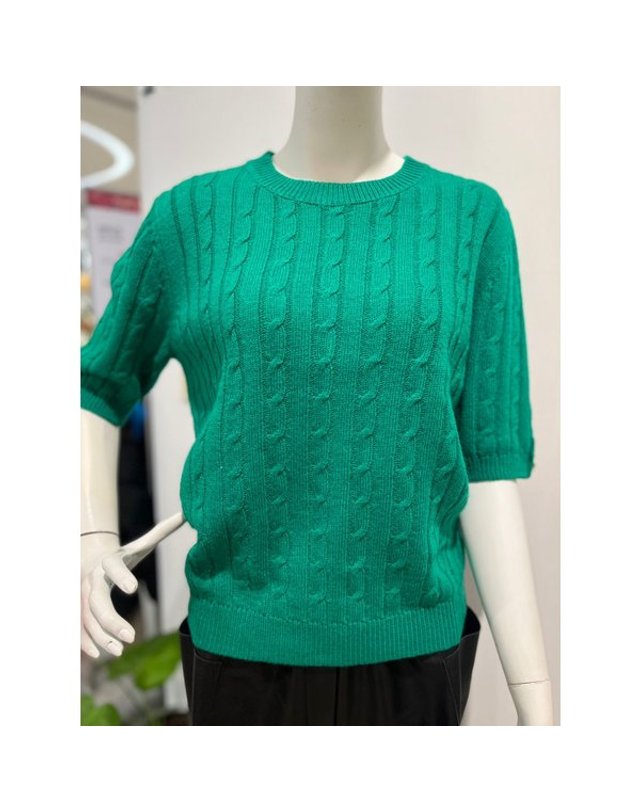 안지크 [갤러리아] 마감60%(안지크24S/S) 오부소매화사한니트 라운드넥티셔츠(AI1KP5180) 착용컷