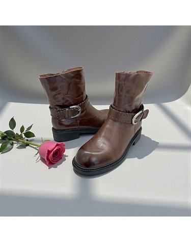 [갤러리아] 고세 데일리 여성 클래식 라운드 벨티드스트랩 미들부츠 GZA5F018 브라운 4.5cm