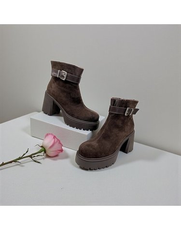 [갤러리아] 고세 데일리 여성 가보시 키높이 스웨이드 콤비 앵클부츠 GZA5F016 브라운 8.5cm