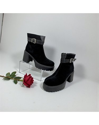 [갤러리아] 고세 데일리 여성 가보시 키높이 스웨이드 콤비 앵클부츠 GZA5F016 블랙 8.5cm