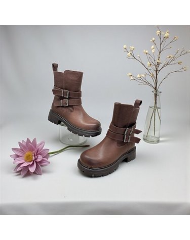 [갤러리아] 고세 데일리 여성 소가죽 더블버클 스트랩 하프 미들부츠 GZA5F017 브라운 5cm