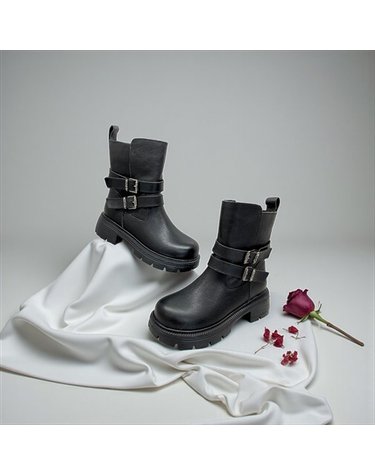[갤러리아] 고세 데일리 여성 소가죽 더블버클 스트랩 하프 미들부츠 GZA5F017 블랙 5cm
