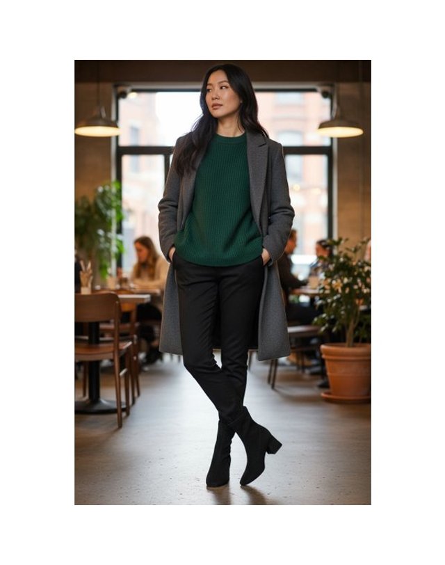 고세제화 [갤러리아] 고세 여성 데일리 스퀘어 스웨이드 스판 삭스 앵클부츠 OZA5F060 블랙 5.5cm 착용컷