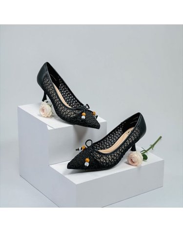 [갤러리아] 고세 여성 데일리 페미닌 시스루 메쉬 리본 펌프스 GZP6S007 블랙 6.5cm