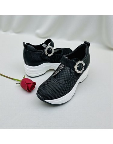 [갤러리아] 고세 데일리 여성 에어메쉬 큐빅 스트랩 키높이 스니커즈 GZP6S036 블랙 5cm