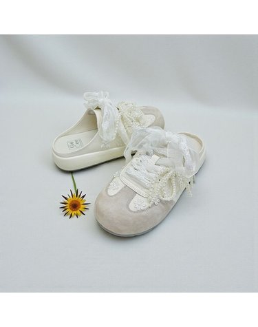 [갤러리아] 고세 데일리 여성 로맨틱 레이스 진주 쿠션 스니커즈 뮬 GZO6S028 화이트 3.5cm