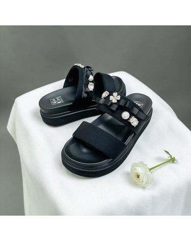 [갤러리아] 고세 데일리 여성 로맨틱 진주 큐빅 리콘 플랫폼 슬리퍼 GZS6S034 블랙 3cm