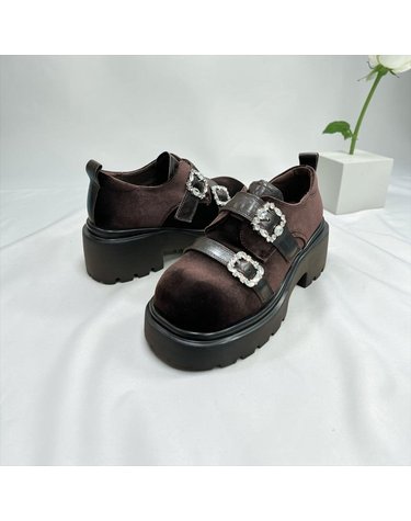 [갤러리아] 고세 데일리 여성 벨벳 쥬얼 더블버클 청키 플랫폼 로퍼 GZP6F012 브라운 6cm