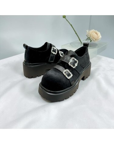 [갤러리아] 고세 데일리 여성 벨벳 쥬얼 더블버클 청키 플랫폼 로퍼 GZP6F012 블랙 6cm