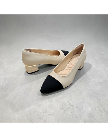 [갤러리아] 고세 데일리 여성 소가죽 클래식 배색 포인티드토 펌프스 OGP6F003 베이지 4cm
