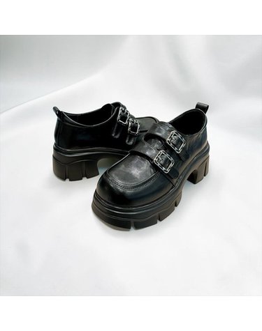 [갤러리아] 고세 데일리 여성 소가죽 빈티지 더블버클 플랫폼 로퍼 GZP6F013 블랙 6.5cm