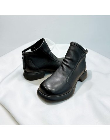 [갤러리아] 고세 데일리 여성 양가죽 소프트 셔링 와이드토 앵클부츠 GZA3F013 블랙 3cm