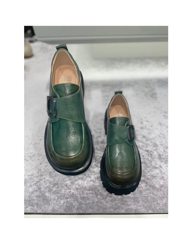 고세제화 [갤러리아] 고세 데일리 여성 청키굽 키높이 경량로퍼 GZP4S004 그린 6.5cm 착용컷