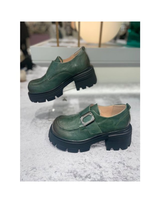 고세제화 [갤러리아] 고세 데일리 여성 청키굽 키높이 경량로퍼 GZP4S004 그린 6.5cm 착용컷