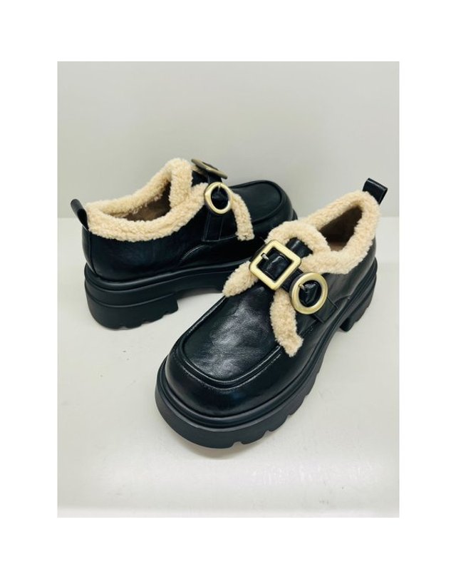 고세제화 [갤러리아] 고세 데일리 여성 벨크로 양털 퍼 청키로퍼 GZP4F035 블랙 5cm 착용컷