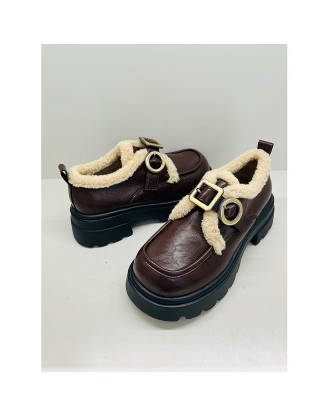 고세제화 [갤러리아] 고세 데일리 여성 벨크로 양털 퍼 청키로퍼 GZP4F035 브라운 5cm 착용컷