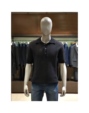 [갤러리아] 킨록 S/S  변형조직 반팔 카라 스웨터 블랙 (THW17)
