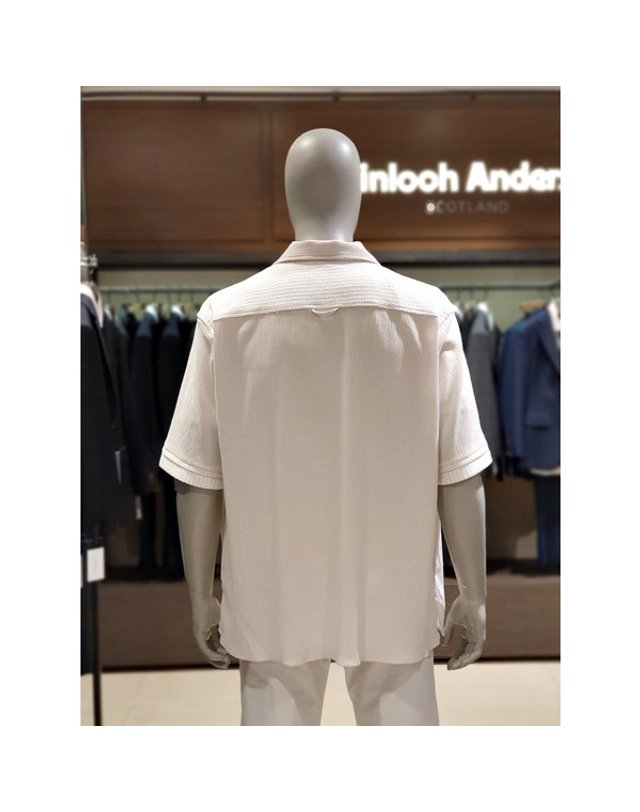 킨록 [갤러리아] 킨록 S/S 오버핏 크로세 블록 배색 반팔 셔츠 아이보리 (THI04) 착용컷